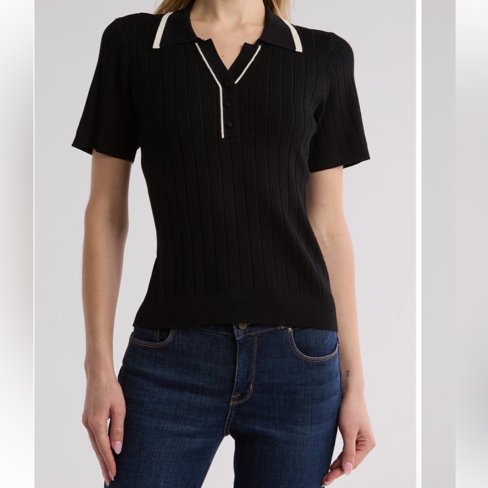 Black Ribbed Short Sleeve Top